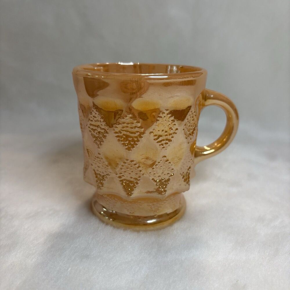 Vintage Anchor Hocking Peach Lustre Kimberly Diamond Mug Fire King